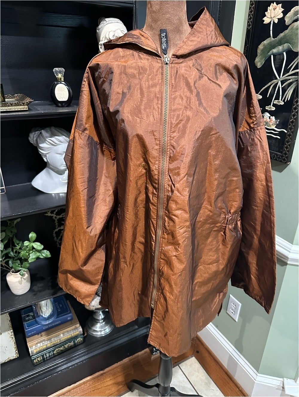 Totes Bronze Metallic Packable Raincoat – One Size (XS–2XL)